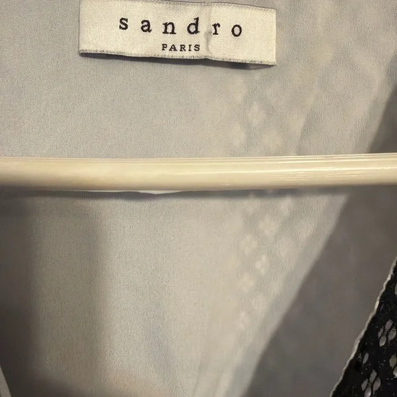 Sandro Paris Black Lace & Chiffon Sleeveless V-Neck Dress Size 2 - Picture 5 of 8